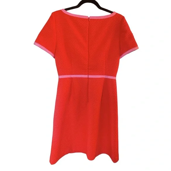 J.CREW Matelasse Knee Length Contrast Piping Orange & Pink Dress Size 8 EUC - Picture 5 of 6